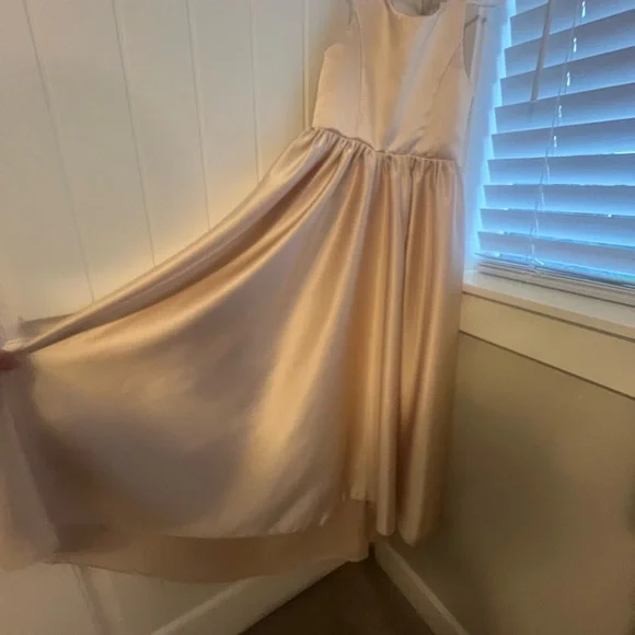 Gold/ cream Satin Kids Dress with Bow, flower girl dress - Picture 5 of 16